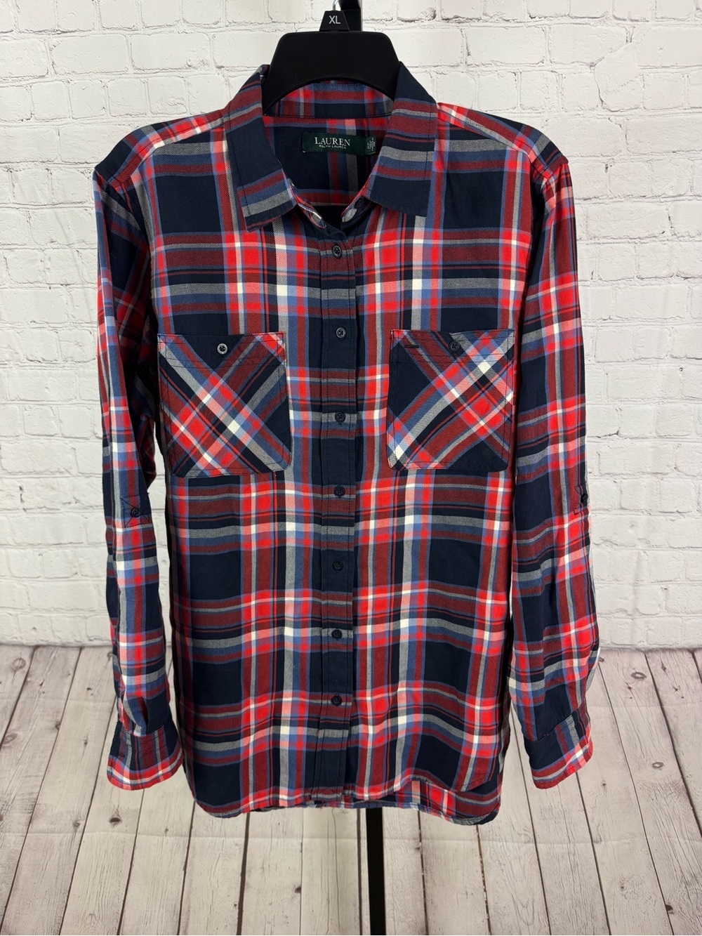 Lauren Ralph Lauren Red Blue White Plaid Button Up Shirt Size XL